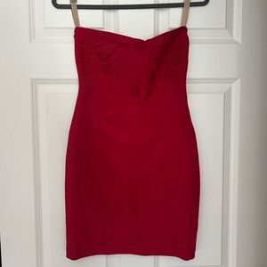 Herve Leger Strapless Red Bandage Dress